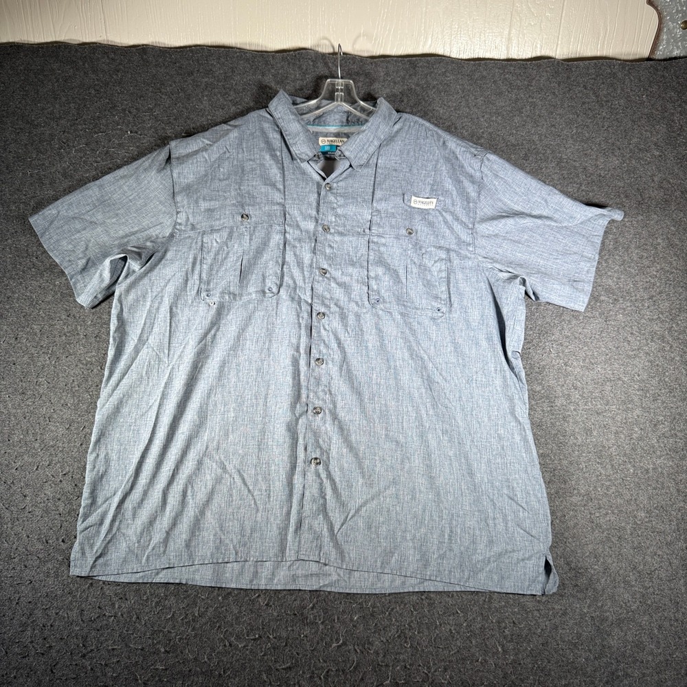 Magellan Outdoors Fish Gear Mens 3XL Blue Short Sleeve Fishing Shirt Relaxed Fit